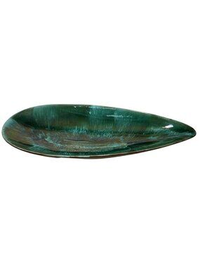 CCC Canadian Pottery Centerpiece Bowl Tray 20.5" Elongated MCM Green Black Leaf